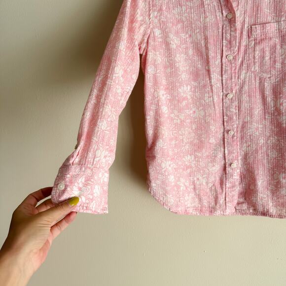 J. Crew Pink + White Floral Print Ultimate Everyday Button Up Shirt - Size 4 - Picture 3 of 10